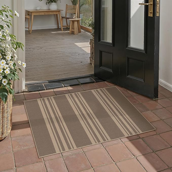 PureCozy Striped Easy Jute Rug 2x3 Nature Entryway Carpet Washable Non Slip Door Mat Farmhouse Neutral Non Shedding Entry Small Indoor Outdoor Rug for Kitchen Bedroom Mudroom Bathroom