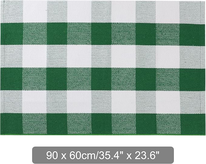 uxcell Buffalo Check Rug,Plaid Outdoor Rug,Layered Door Mat,Cotton Gingham Rugs,Floor Mat for Front Porch/Runner/Bedroom/Kitchen/Farmhouse 35"x24" Green & White
