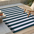 FH Home Outdoor Rug - Waterproof, Fade Resistant, Reversible - Premium Recycled Plastic - Striped - Porch, Deck, Balcony, Mudroom, Laundry Room, Patio - Brittany - Blue & White Crease Free - 3 x 5 ft