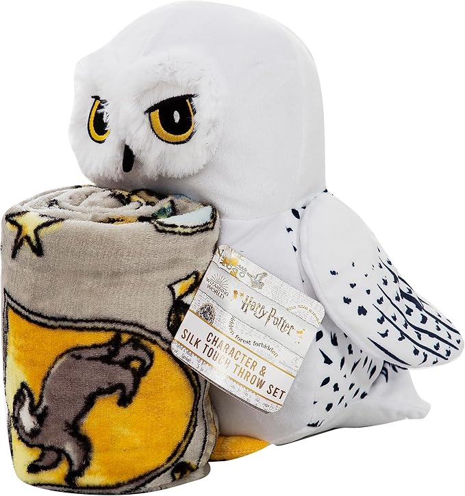 Northwest Character Hugger Pillow & Silk Touch Throw Blanket Set, Stuffed Animal for Kids, Newborn Snuggle Toy, 40" x 50", Harry Potter - Hedwig Magic