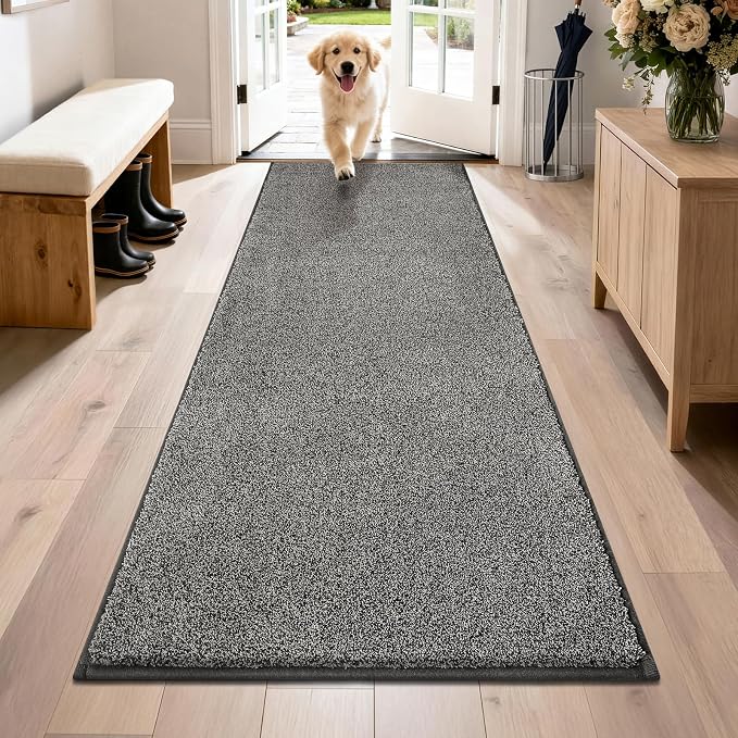 PURRUGS Dirt Trapping Door Mat 31.5" x 70", Non-Slip Machine Washable Entryway Rug, Dog Doormat, Indoor Front Door Mat, Super Absorbent Entry Rug for Muddy Shoes & Paws, Light Grey-Dark Grey