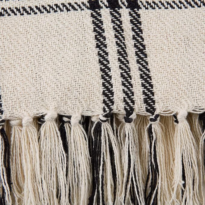 DII Modern Farmhouse Plaid Collection Cotton Fringe Throw Blanket, 50x60, White/Black