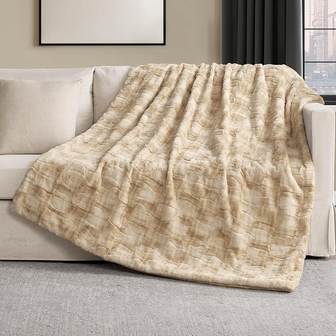 Nine West Faux Fur Throw Blanket, 50"x70", Safari Brown