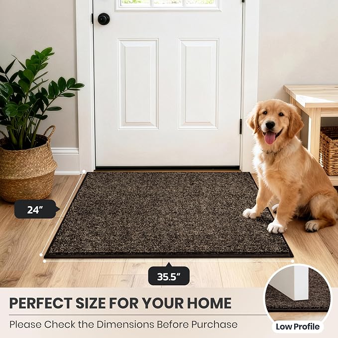 PURRUGS Dirt Trapping Door Mat 24" x 35.5", Non-Slip Machine Washable Entry Rug, Entrance Mat, Indoor Front Door Mat, Super Absorbent Entryway Rug for Muddy Shoes & Paws, Heathered Brown