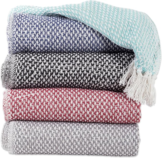 DII 100% Cotton Basket Weave Throw for Indoor/Outdoor Use Camping Bbq's Beaches Everyday Blanket, 50 x 60, Woven Stripe