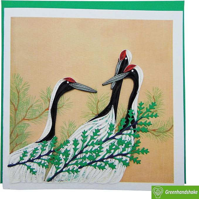Cranes from Momoyogusa–Flowers of a Hundred Generations (1909) by Kamisaka Sekka Quilling Art Greeting Card,Design Greeting Card for Birthday, Get Well, All Occasion. Framable Artwork for Art Lovers