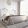 Allewie King Size Bed Frame with Storage Headboard & Charging Station | Diamond Tufted Design & Gold Trim, Velvet Upholstered Platform Bed, No Box Spring Needed, Easy Assembly, Noise-Free, White