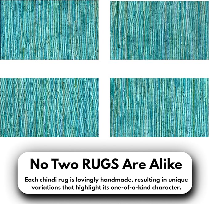 Ramanta Home 100% Cotton Hand Woven Tonal Chindi Rag Rug 3'x5' - Teal, Recycled Reversible Rugs, Boho Rustic Farmhouse Rugs for Living Room, Dinning Room, Kitchen Floor Mats - 36"x60"