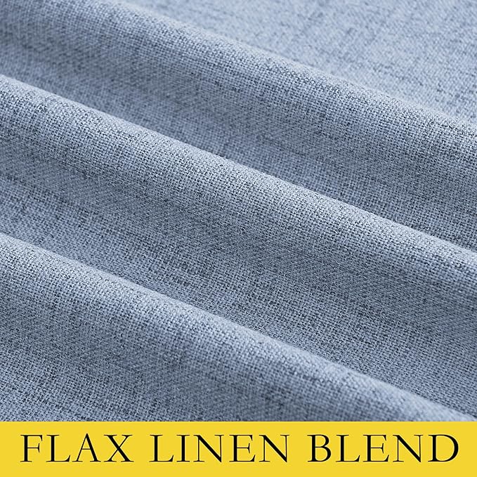 NICETOWN Stone Blue Vintage Linen 100% Blackout Curtains for Living Room, Thermal Insulated Curtains 48" Long, Noise Reducing Window Treatment Drapes for Hall Room, 52" Wide Per Panel, Set of 2