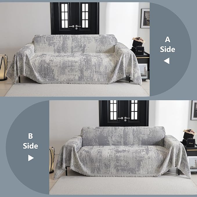 MYSKY HOME Sectional Couch Cover Sofa Covers for Sectional Sofa L Shape Chenille Couch Protector Grey Geometric for Dogs Pets Couch Throw Cover Washable Durable for Home Decor, 91" X134"