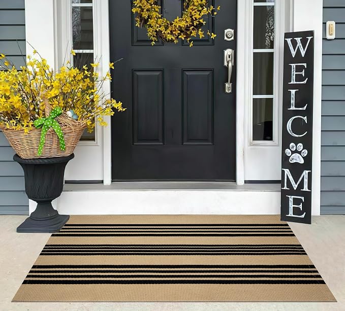 Striped Outdoor Rug -2.3'x3.6' Front Door Rugs Outdoor Small Area Rug for Front Porch, Spring Welcome Mats Outdoor Indoor, Doormat for Entryway Porch Entrance