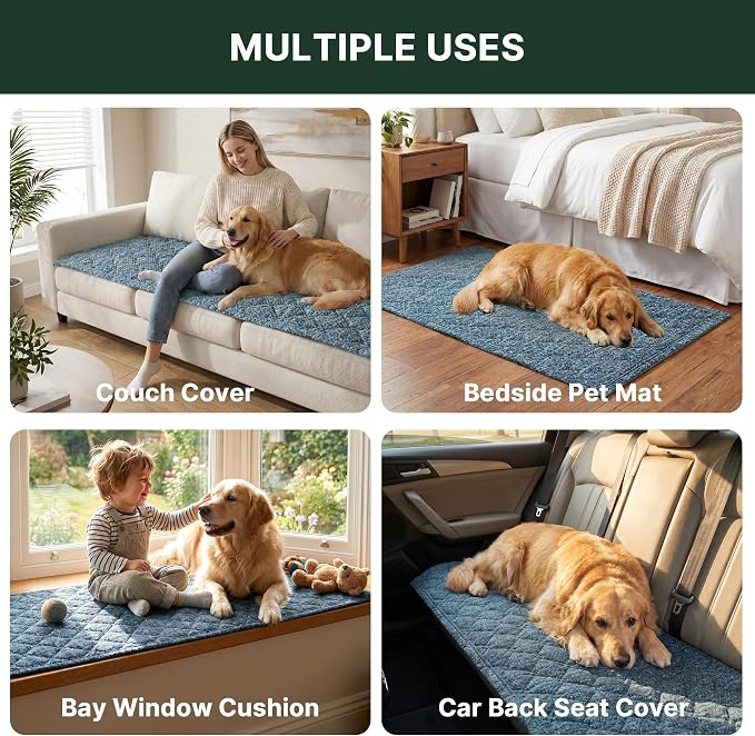 H.VERSAILTEX Chenille Couch Cover for Dogs Washable Soft Large Sofa Covers Sectional Sofa Cover Heather Blending Non-Slip Thick Couch Protector Dog Pet Bed Covers(Heathered Stone Blue, 28" x 83")