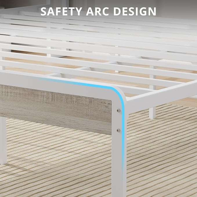 LIKIMIO King Size Bed Frame with 2-Tier Storage Shelf Headboard | Wood Platform Bed, Camas King with Strong Metal Supports, Sturdy, Noise-Free, No Box Spring Needed, White Maple
