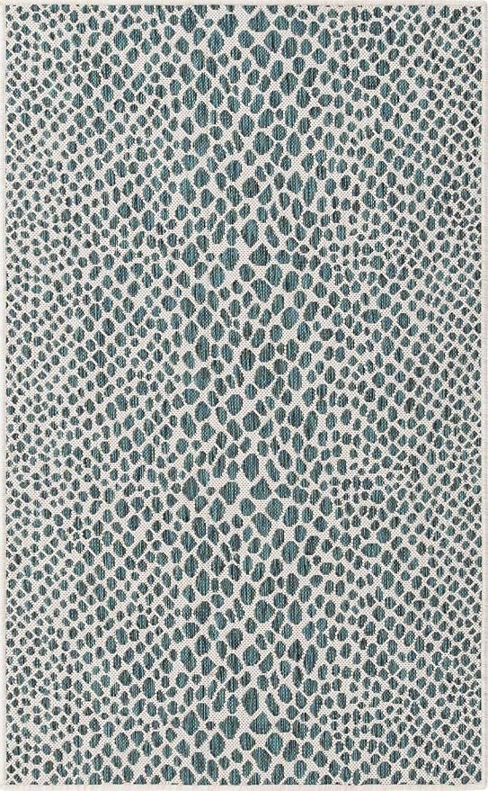 Unique Loom Outdoor Collection Area Rug - Cape Town (3' 1" x 5' 3" Rectangle, Teal/ Ivory)
