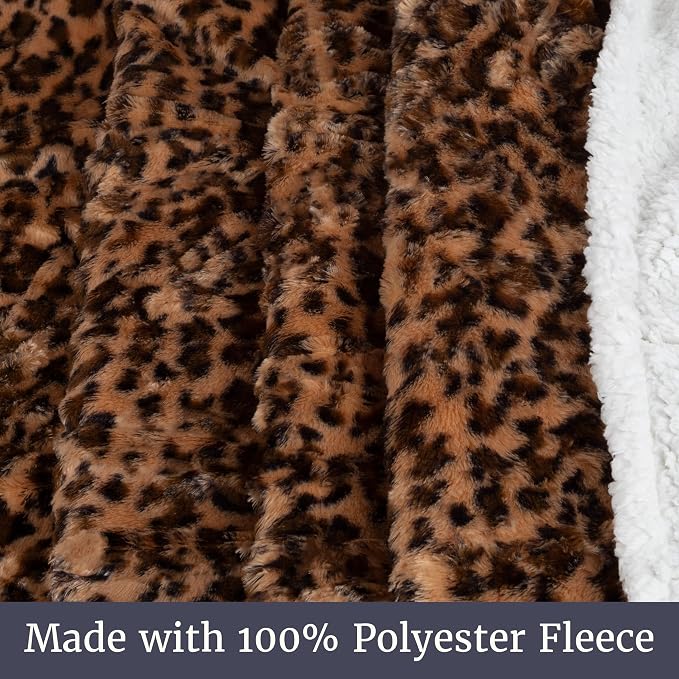 Sherpa Fleece Throw Blanket - 50x60-Inch Machine-Washable Reversible Throw - Fluffy Blankets for Couch, Chair, or Bed by Lavish Home (Leopard)