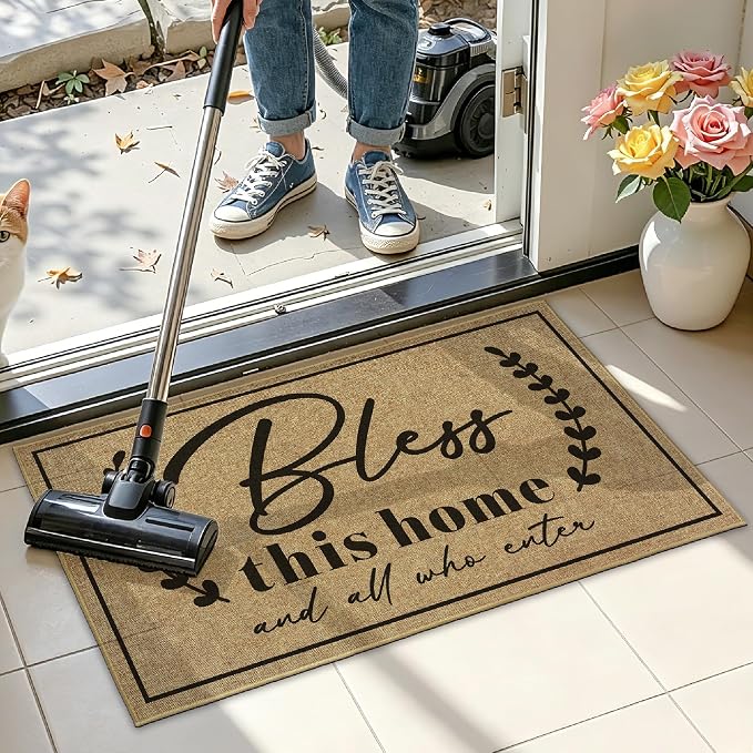 Door Mat Welcome Mats for Front Door Christian Doormat for Indside Outside Entrance God Bless This Home Matt for Family Housewarming Gifts Non-Slip Floor Rugs for Porch Hallway Home Decor 16.9"x29.9"
