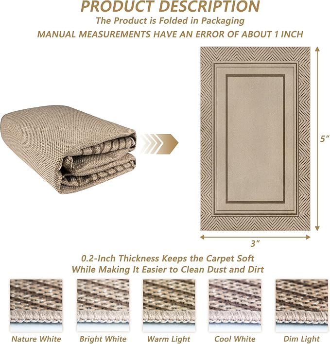 Capslpad Faux Jute 3x5 Area Rug, Geometry Line Patio Rug, Washable Front Porch Rug, Farmhouse Non-Slip Entryway Rugs for Indoor Outdoor, Brown