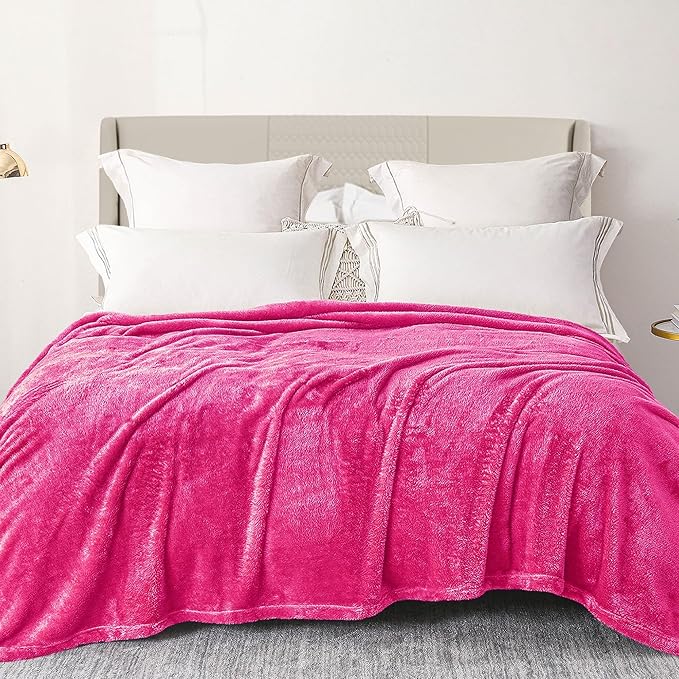 Exclusivo Mezcla Plush Fuzzy Fleece Bed Blanket King Size, Super Soft, Fluffy and Warm Blankets for Couch, Bed, All Season (Hot Pink, 90x104 inches)