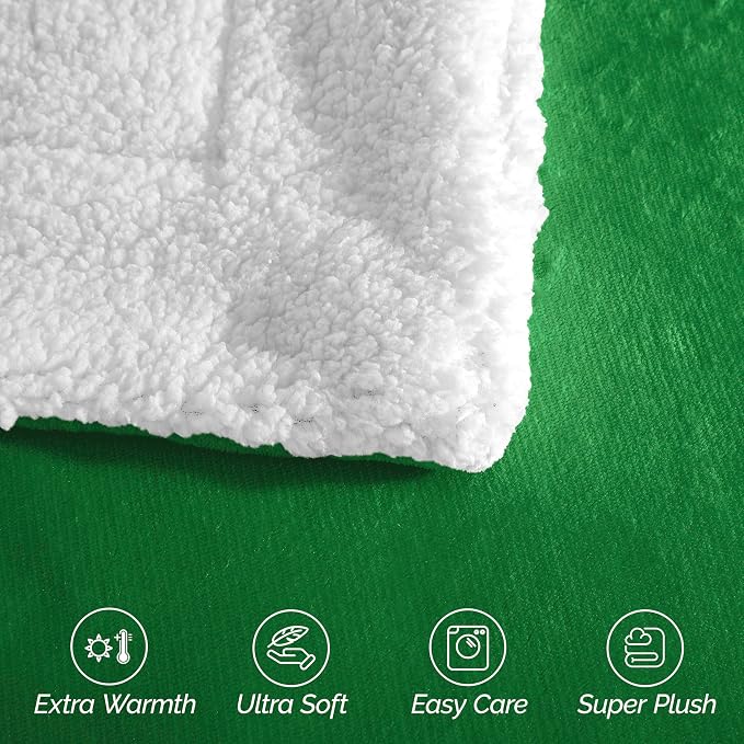 Elegant Comfort Ultra Soft Reversible Flannel Sherpa Blanket - Cozy Silky Fleece Throw for Couch, Bed - Plush Fuzzy Warm Winter Blanket for Gift, King, Emerald Green