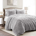Lush Decor Emma Faux Fur Soft Fluffy Oversized Duvet Cover Set, Full/Queen, Light Gray - Warm Plush 3 Piece Bedding Set