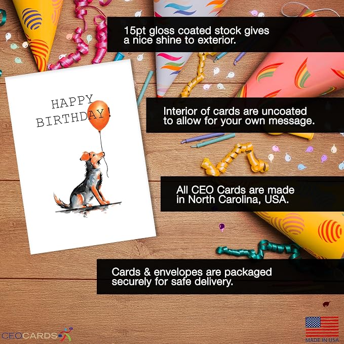 Happy Birthday Cards Bulk Greeting Card Set (Dog Lover) 18 Pack & White Envelopes - 5x7 Inch Birthday Theme for Family, Women, Men, Coworkers & Office (B2401)