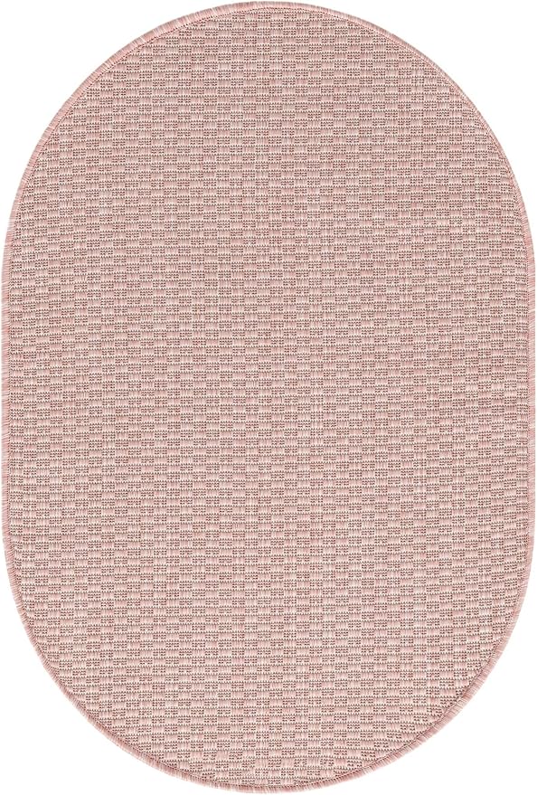Unique Loom Collection Casual Transitional Solid Heathered Indoor/Outdoor Flatweave Area Rug (2' 2" x 3' 1" Oval, Whisper Pink/Ivory)