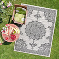 CAMILSON Outdoor Rug, 8x10 Medallion White Black Modern Area Rugs for Indoor and Outdoor Patios, Kitchen and Hallway Mats, Washable Porch Deck Outside Carpet (Medallion White, 8 x 10)