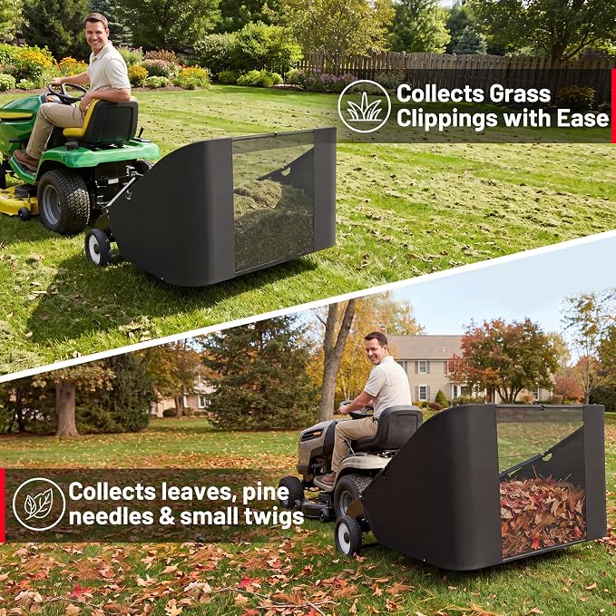 Suchtale 42 Inch Tow Behind Lawn Sweeper with 20 Cu Ft Hopper | 42 Inch Sweeping Path, 20 Cu Ft Hopper, Adjustable Brush Height, Dumping Rope, Steel Frame, Lawn Mower Attachment, Cleanup