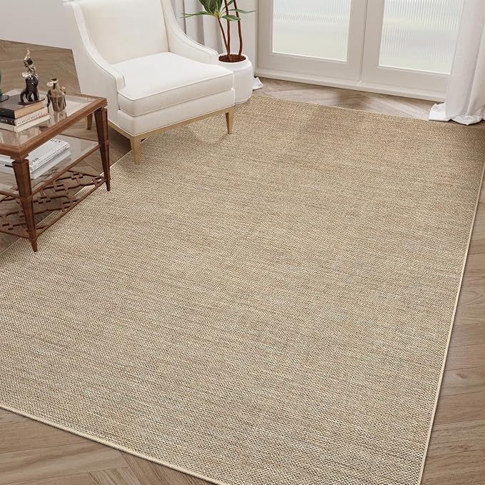 GarveeHome Neutral Easy Jute Rug 3x5 Modern Solid Washable Bedroom Rug | Indoor Small Non Slip Dining Room Throw Carpet Entryway Easy Jute Rugs for Nursery Kitchen Living Room Backyard, Jute
