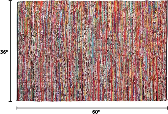 Ramanta Home Cotton Chindi Hand Woven Rug - 3x5 ft Multi Color, Reversible Area Rugs for Living Room, Kitchen, Bedroom, Biodegradable Bohemian Throw Carpet for Hpme & Office Patio - 36x60 Inches