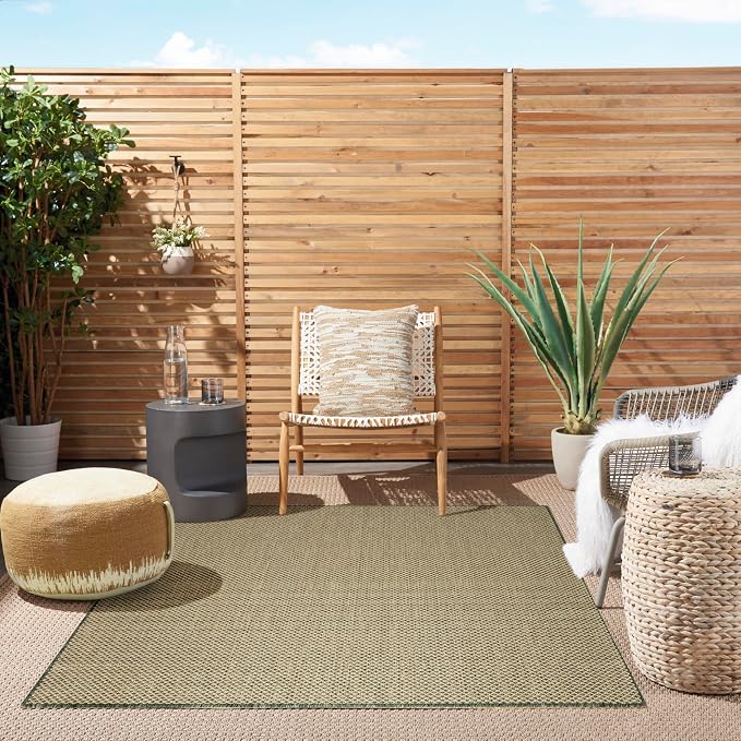 Nourison Home Courtyard Green 4' x 6' Area Rug - Easy Clean, Non Shedding, Bed Room, Living Room, Dining Room, Kitchen (4' x 6')