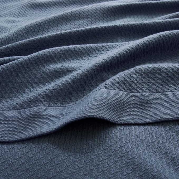 Madison Park 100% Egyptian Cotton Twin Size Bed Blanket for Summer Blue | Cozy Soft Breathable Durable, Waffle Weave Woven Casual, Lightweight Knit All Season Throw for Bed Couch or Sofa, OEKO TEX
