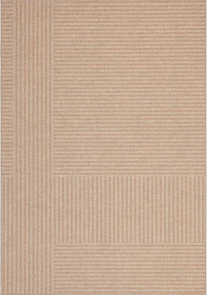 Non-Slip Jute Rug for Entryway: 3x5 Outdoor Mat - Beige Stripes | Safe Walking for Family All Day and Help with Cutting Slip Falls by 70%