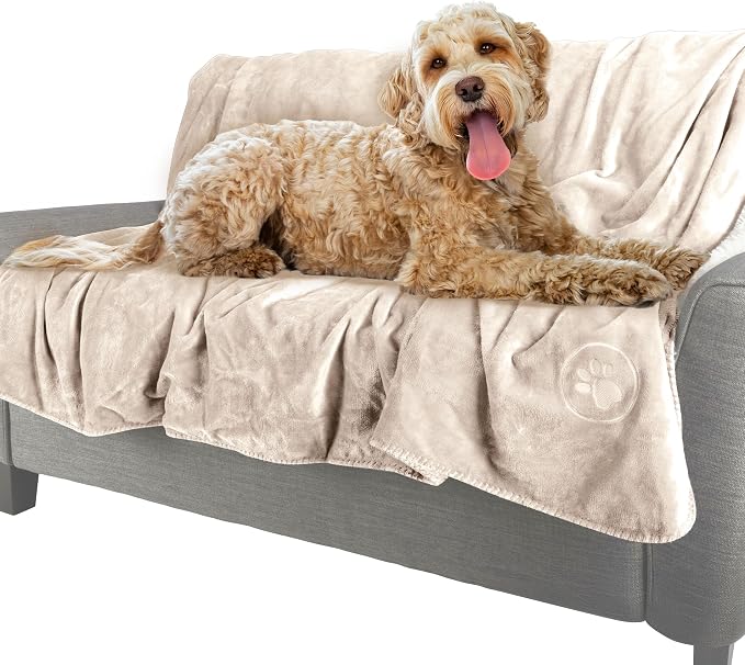 PETMAKER Dog Blanket, Cream, 60” x 70” | Reversible Sherpa Blanket - Throw Blankets for Bed, Couch, Crate, or Car - Machine Washable Puppy Essentials