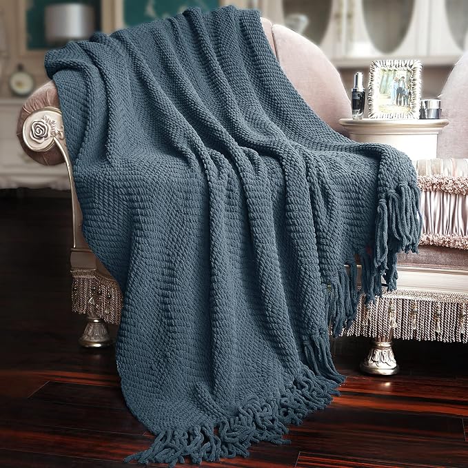Home Soft Things Throw Blanket Knitted Tweed Throw 60'' x 80'', Blue Wing Teal, Super Soft Cozy Warm Comfortable Breathable Throw for Living Room Chair Couch Bed Sofa Bedroom Décor