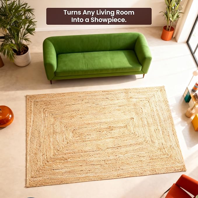 Craft Trade Rectangle Jute Area Rug, 4x6 Feet, Natural Braided Handwoven Floor Carpet, Reversible Jute Rug for Living Room, Bedroom and Dining Area