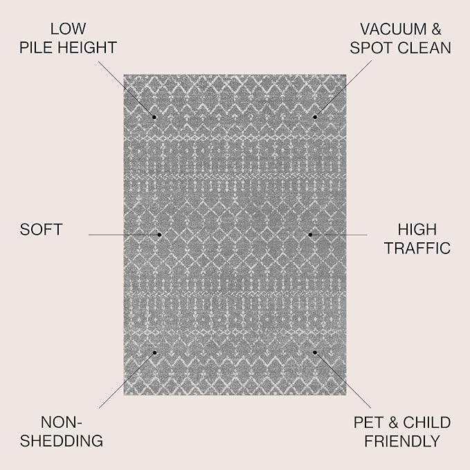 JONATHAN Y Boho Vintage Diamond Gray/Ivory Square Area Rug 8X8 ft, Moroccan Hype for Living Room, Bedroom, Kitchen, Office, Easy-Cleaning, High Traffic, Pet-Friendly, Non-Shedding (MOH101C-8SQ)