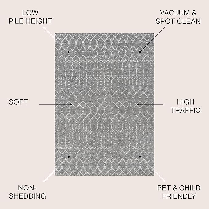 JONATHAN Y Boho Vintage Diamond Gray/Ivory Indoor Area Rug 12X15 ft, Moroccan Hype for Living Room, Bedroom, Kitchen, Office, Easy-Cleaning, High Traffic, Pet-Friendly, Non-Shedding (MOH101C-15)