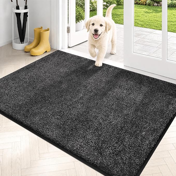 PURRUGS Dirt Trapping Door Mat 31.5" x 47", Non-Slip Machine Washable Entryway Rug, Dog Doormat, Indoor Front Door Mat, Super Absorbent Entry Rug for Muddy Shoes & Paws, Charcoal