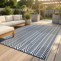 FH Home Outdoor Camping Rug - Waterproof, Fade Resistant, Reversible - Premium Recycled Plastic - Herringbone - Large Patio, Deck, Sunroom, RV - Fresno - Navy - 9 x 12 ft Foldable