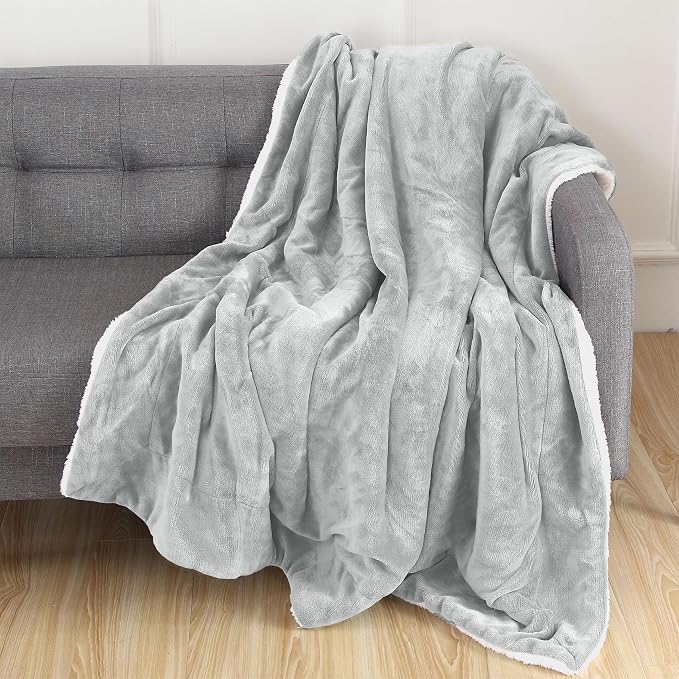 Elegant Comfort Reversible, Solid Sherpa Throw Blanket, All-Season Blanket- Super Soft, Cozy and Plush- Decorative Throw, Perfect for Lounging, 50 x 60 inches, Sherpa Throw Silver Gray