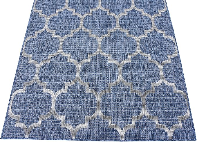 Unique Loom Outdoor Trellis Collection Area Rug (4' 1" x 6' 1" Rectangle, Navy Blue/ Ivory)