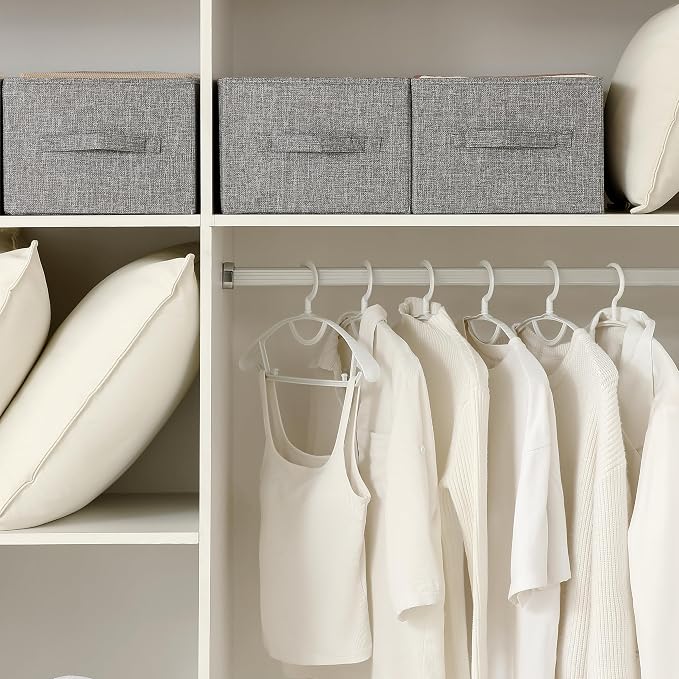 Linen Folding Storage Bins, 3 Pack Large Storage Baskets, Washable, Clothing Storage Bins with Handle, Closet Organizer for Storage Sweater,Sheets(dark grey, 18½"x11" x8½")