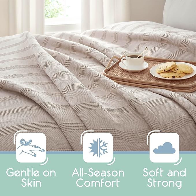 Vellux 100% Cotton Blanket, King, 108x90, Mink | Soft, Breathable Knit, Lightweight, All Season, Machine Washable, Oeko-Tex Certified, Hotel Quality