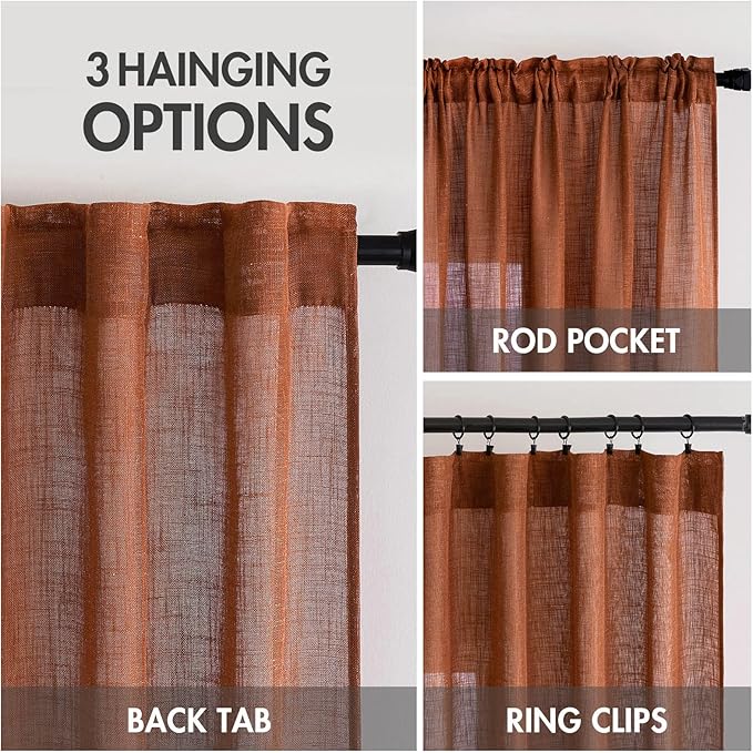 MIULEE Burnt Orange Linen Curtains 108 Inches Long - Image 3