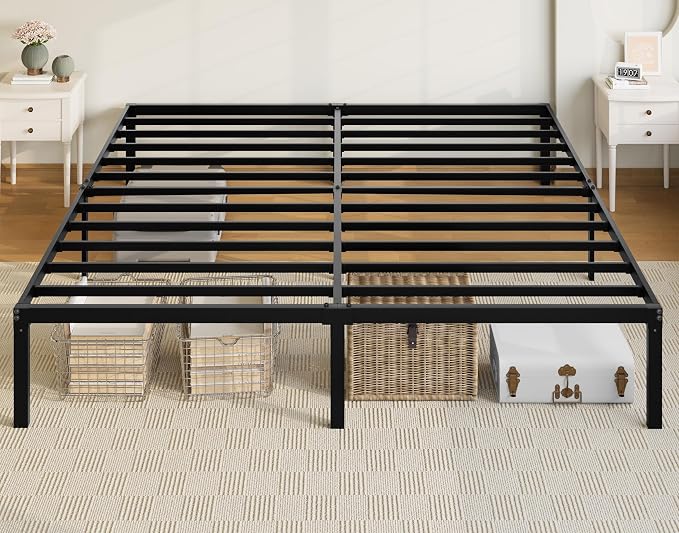 Allewie King Size Bed Frame, 14 inch Metal Beds with Storage Space, Black | Heavy-Duty Metal Platform Beds, Large Under-Bed Storage Space, No Box Spring Needed, Easy Assembly