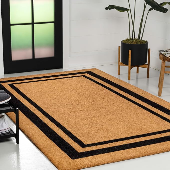 JONATHAN Y Double Border Indoor Outdoor Doormat 3X5 Natural/Black, Blaire Modern Classic for Living Room, Bedroom, Kitchen, Office, Easy-Cleaning, High Traffic, Pet-Friendly, Non-Shedding NRF107A-3