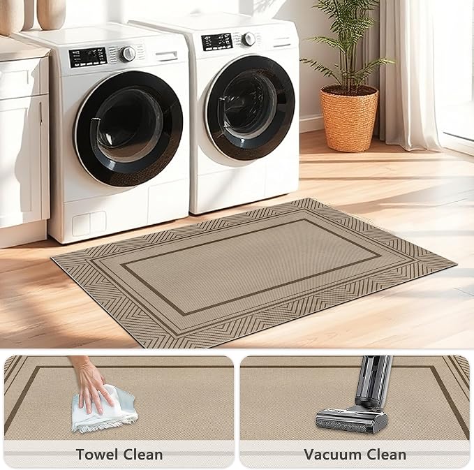 Capslpad Faux Jute 3x5 Area Rug, Geometry Line Patio Rug, Washable Front Porch Rug, Farmhouse Non-Slip Entryway Rugs for Indoor Outdoor, Brown