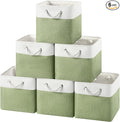 12x12 Inch Fabric Cube Storage Bins with Cotton Rope Handle 6-Pack | Top Support of Metal Frame, Bottom with Cardboard Support, Foldable Storage Bins for Closet, Bedroom, White Green