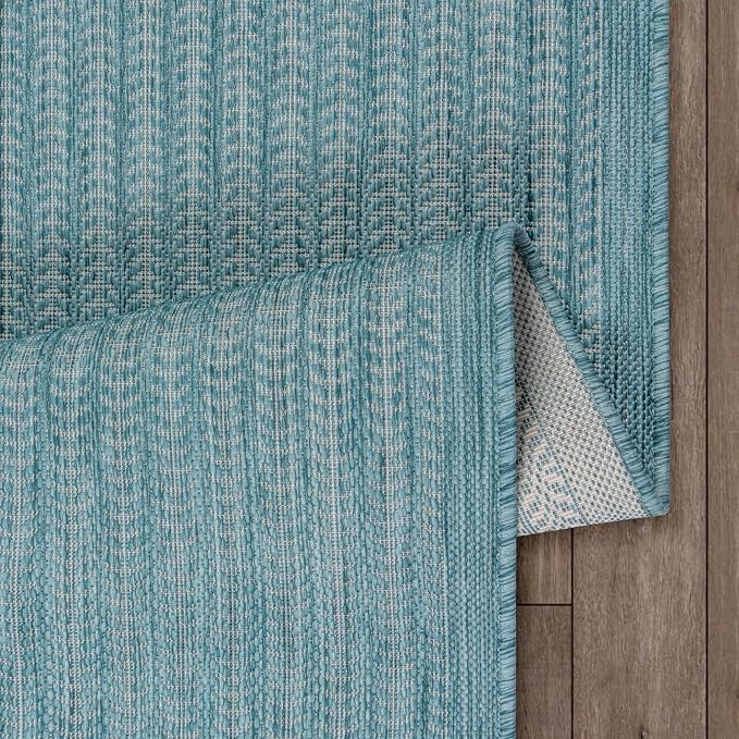 Adiva Rugs Outdoor Indoor Area Rug, Weather Resistant, Easy to Clean, Stain Resistant Floor Mat for Dining Room, Backyard, Deck, Patio (Aqua Weiss, 5' x 7')